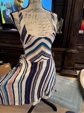 R wish large Striped Sleeveless Summer Dress in Navy, Teal & Pink